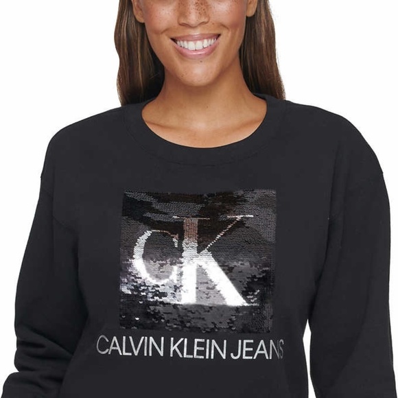 New Calvin Klein Jeans Sequin Sweatshirt  Black - Picture 4 of 14